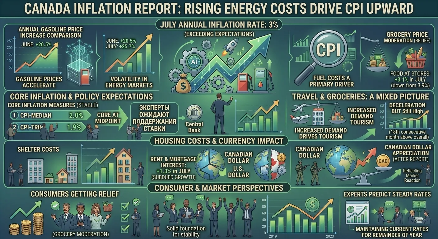 Canadian Inflation Hits 3% Threshold as Energy and Travel Costs Surge